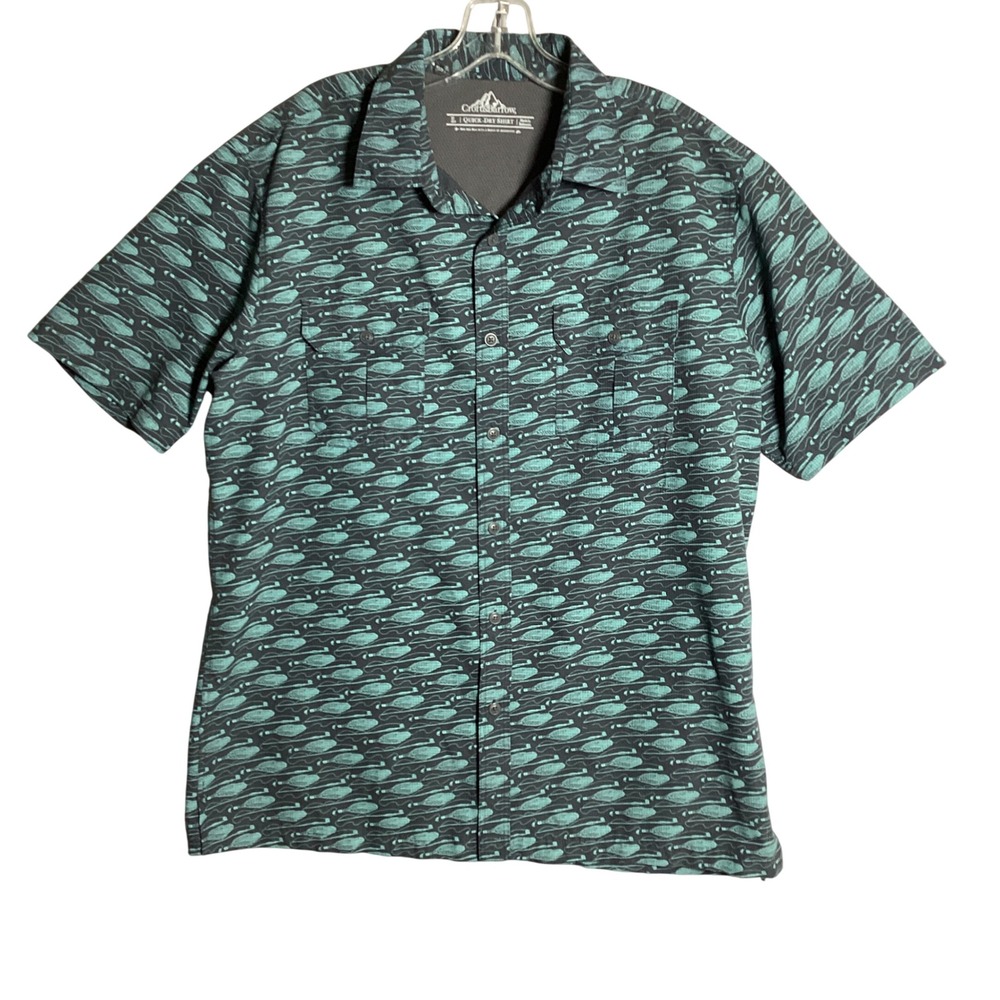 Croft & Barrow L Quick Dry Vented Fishing Lure Shirt Green Print Short Sleeve
